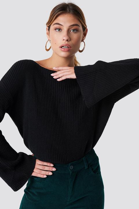 Na-kd Cropped Long Sleeve Knitted Sweater - Black