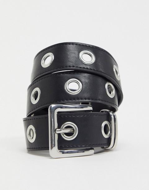 Cinturón Negro Para Vaqueros Para Cintura Y Cadera Con Detalle De Ojales De Asos Design