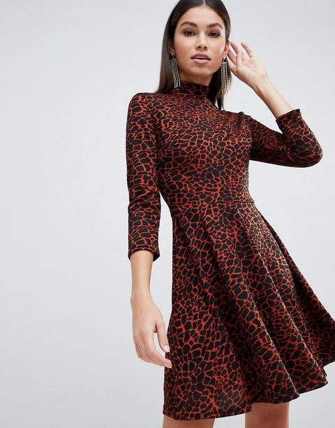 Vestido Skater De Jacquard Animal Con Cuello Alto De Club L-multicolor