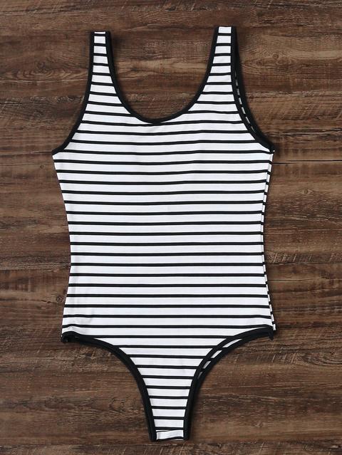 Black And White Striped One-piece Swimwear