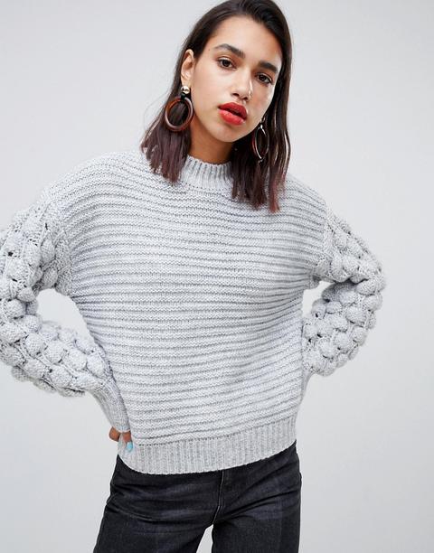 River Island - Grauer Pullover Mit Bommeln Am Ärmel - Grau