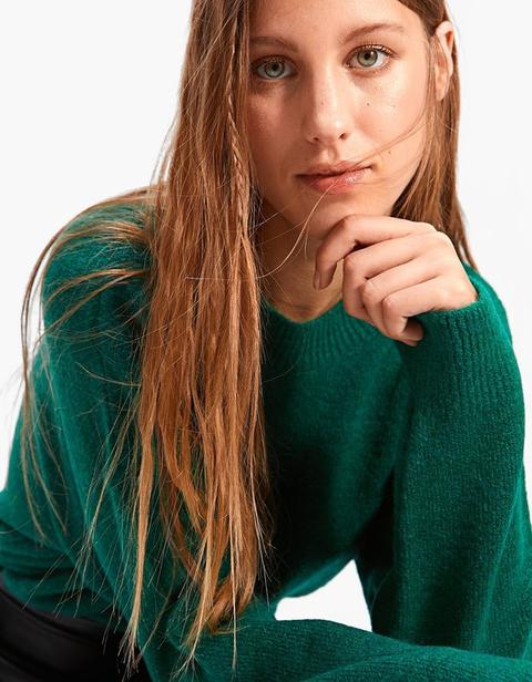 Pullover Infeltrito Oversize Collo Rotondo Verde Smeraldo