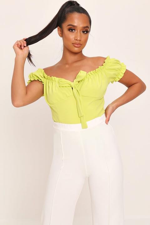 Neon Lime Milk Maid Bardot Bodysuit