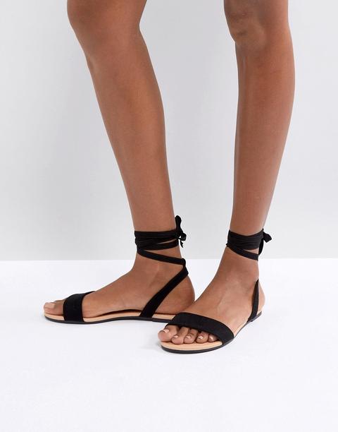 Asos Fiola Tie Leg Flat Sandals - Black