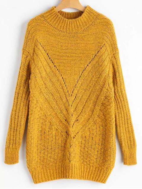 High Neck Hollow Out Chunky Sweater