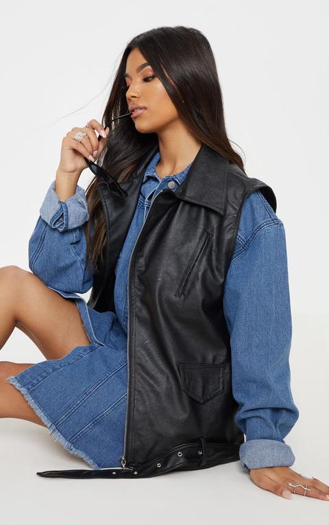 Black Pu Sleeveless Biker