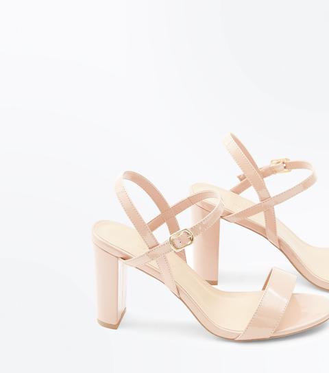 Wide Fit Nude Patent Block Heel Sandals New Look