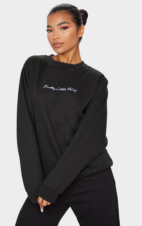 Prettylittlething Black Embroidered Oversized Sweater