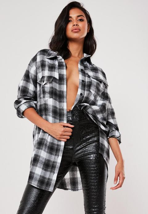 Grey Brushed Oversized Basic Check Shirt