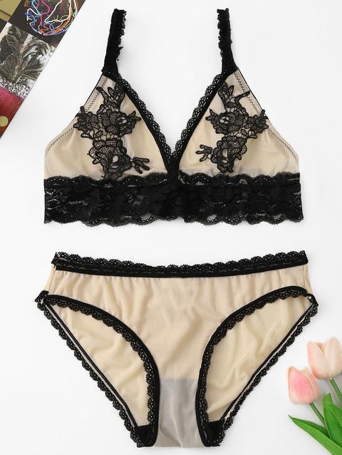 Set Di Bralette Mesh Applique