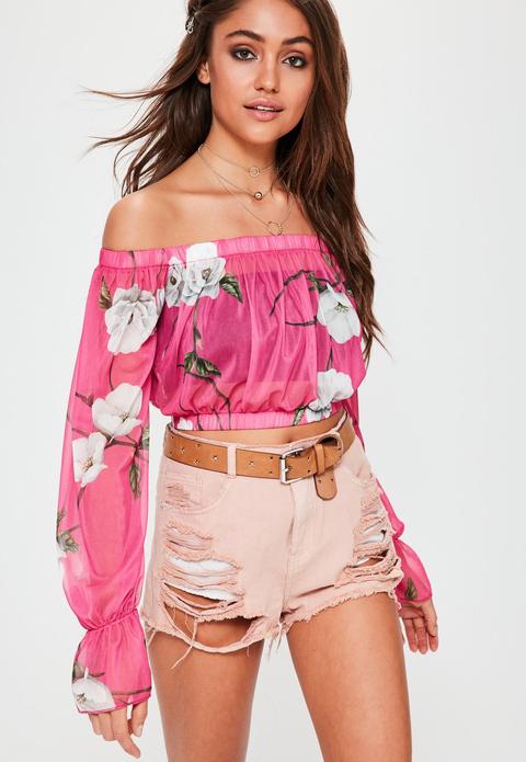 pink floral mesh top
