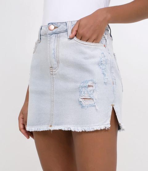 Saia Jeans Com Barra Desfiada