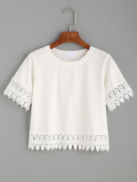 Camiseta Crochet Crop - Blanco