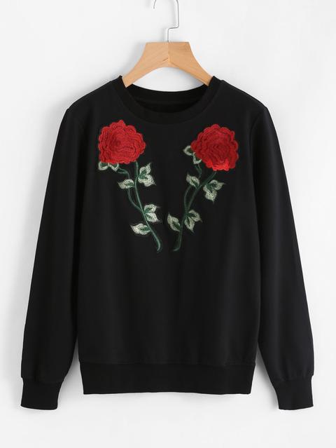 Rose Embroidered Appliques Sweatshirt