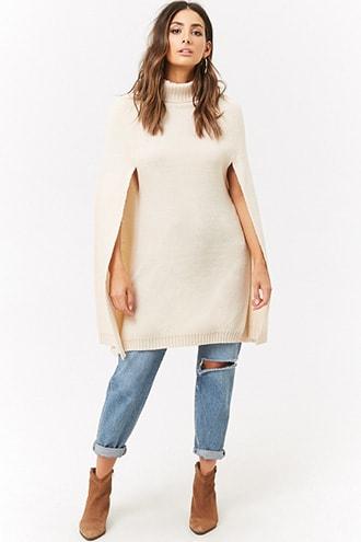 Forever 21 Turtleneck Cape Tunic Cream