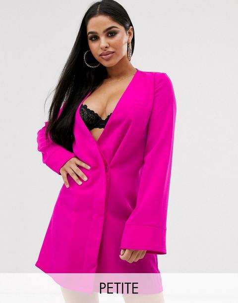 Prettylittlething Petite - Vestitino Stile Blazer Con Maniche Svasate Fucsia - Rosa