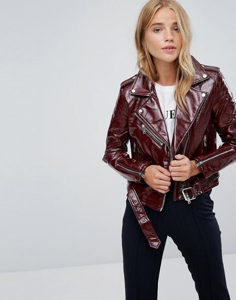 Bershka - Giacca Stile Motociclista In Vinile - Rosso