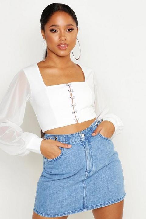 Crop Top À Manches Longues En Tulle - Blanc Ivoire - 42, Blanc Ivoire