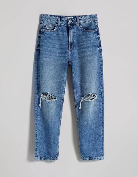 Jeans Straight Cropped Rotos