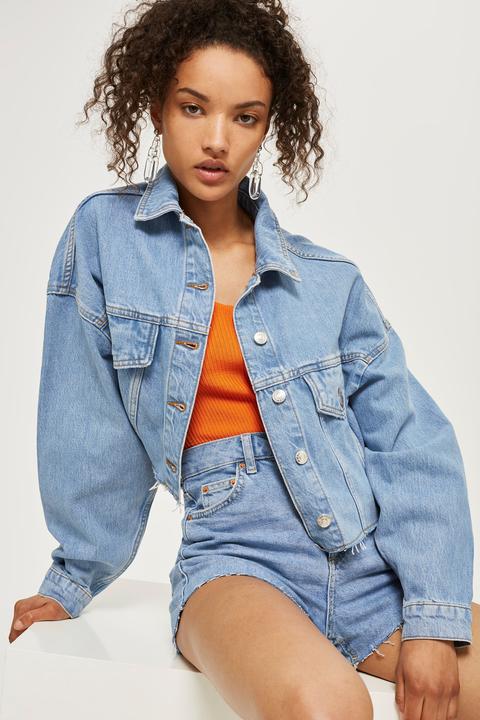 Topshop Tall Hacked Off Crop Denim Jacket