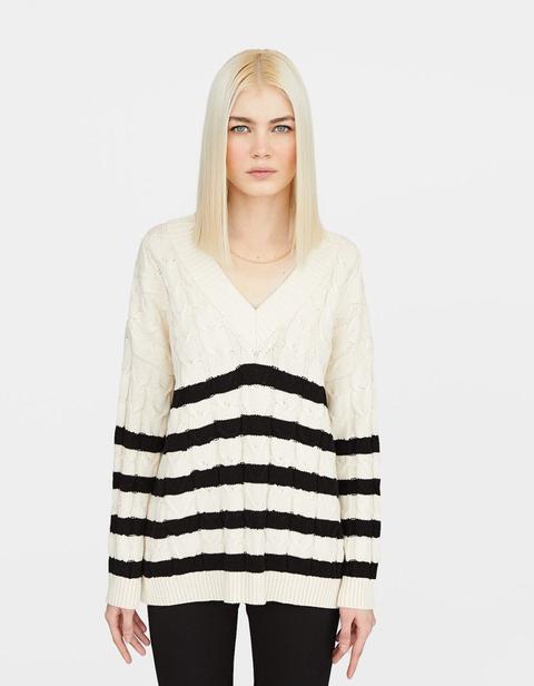 Maglia Oversize Con Collo A V Trasparente