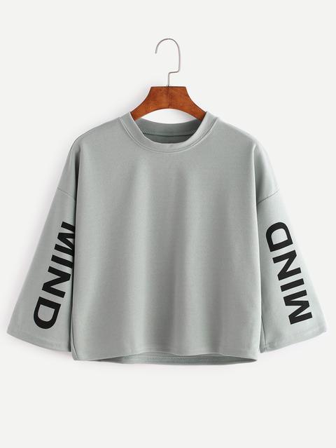 Green Letter Print Long Sleeve T-shirt