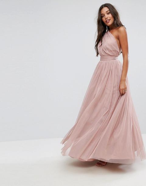 Asos Premium - Vestito Lungo Monospalla In Tulle - Rosa