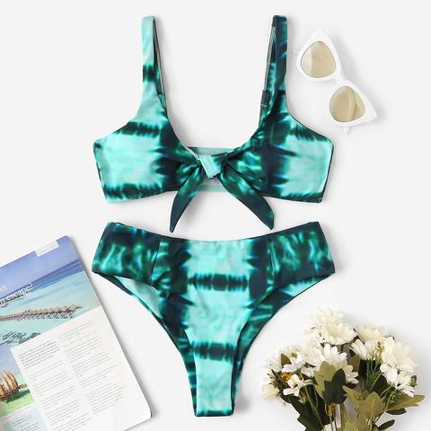 Tie Dye Knot Front Top Con Panty Bikini