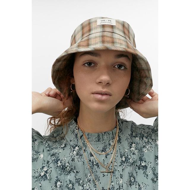 Uo Check Bucket Hat - Brown All At 