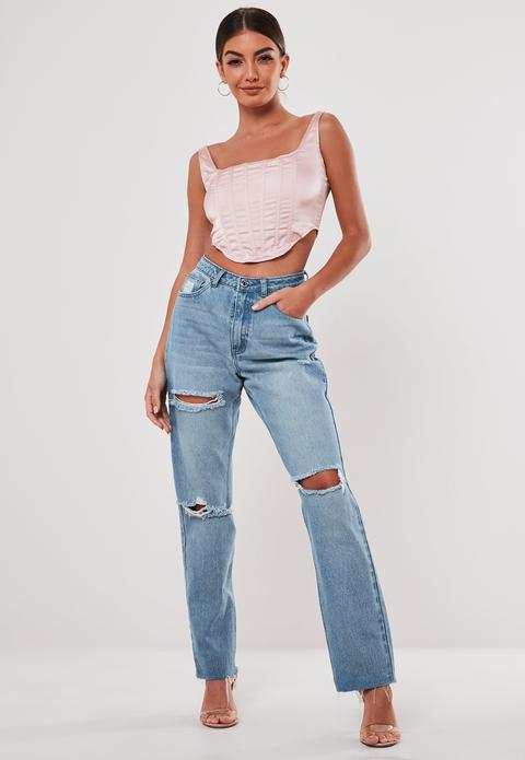 Jeans Bleu Clair Taille Haute Déchiré Stassie X Missguided