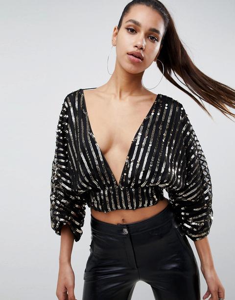 Top De Manga Larga Estilo Kimono Con Lentejuelas De Asos Design