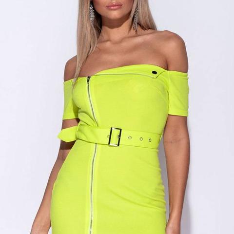 neon bardot dress