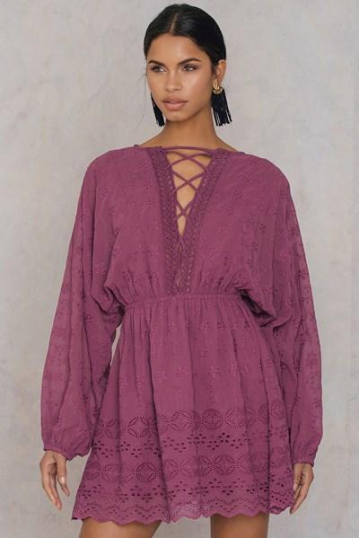 Na-kd Boho Lace Up Lace Dress - Purple