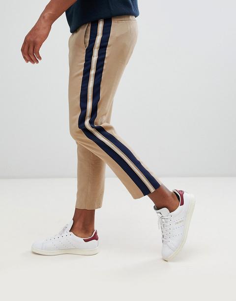 Pantalones De Vestir Capri Y Tapered En Camel Con Raya Lateral De Asos Design