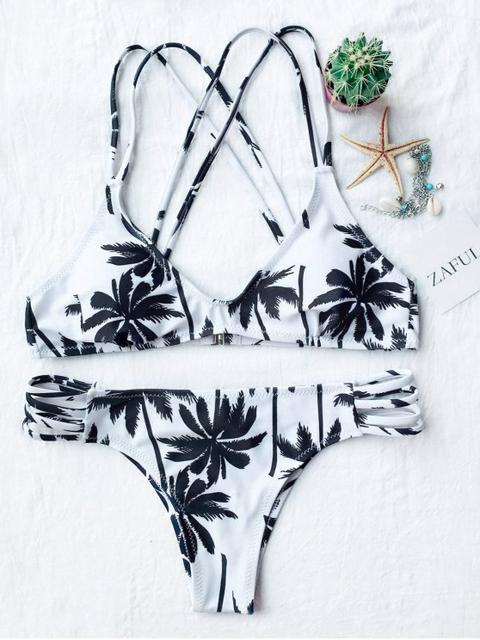 Palm Trees Printed Strappy Bikini