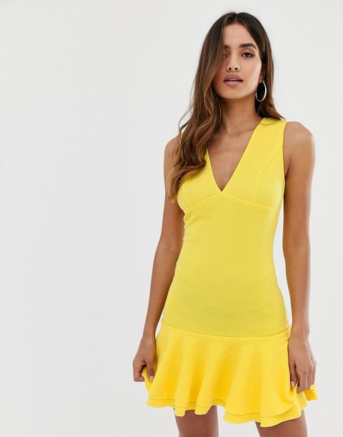 Vestido Ajustado Con Sobrefalda En Amarillo De Ax Paris
