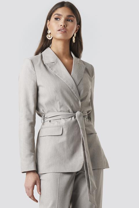 Na-kd Classic Long Belted Blazer - Grey