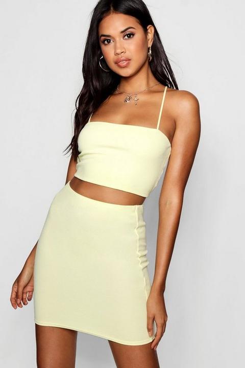 Womens Strappy Crop & Mini Skirt Co-ord Set - Yellow - 14, Yellow