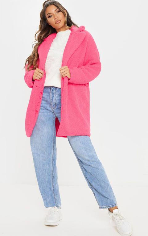 Pink Midi Teddy Borg Coat