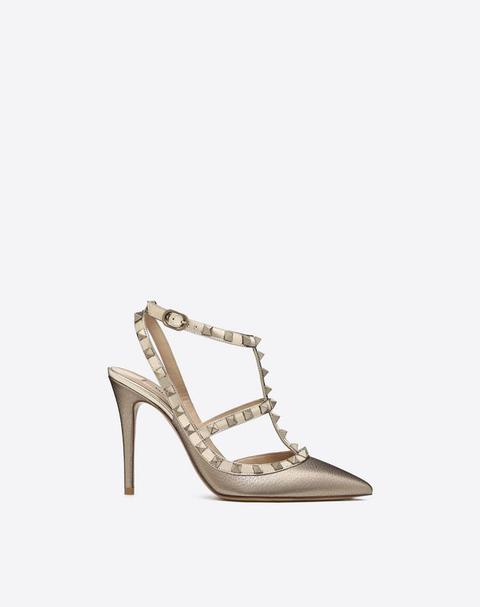 rockstud metallic ankle strap pump 100 mm