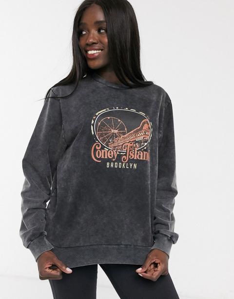 Sudadera Confort Con Estampado De Coney Island De Asos Design-gris