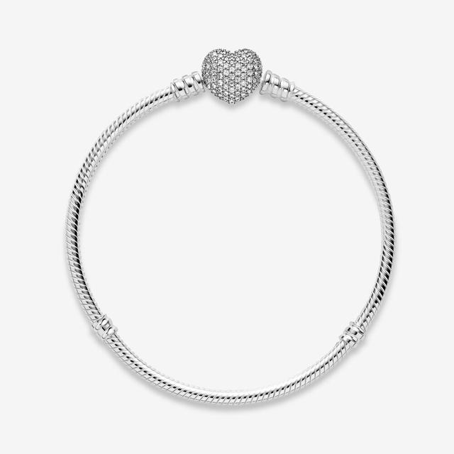 Pandora Moments Sparkling Heart Clasp Snake Chain Bracelet from PANDORA on  21 Buttons