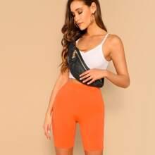 Shorts Leggings De Cintura Alta Naranja Neón