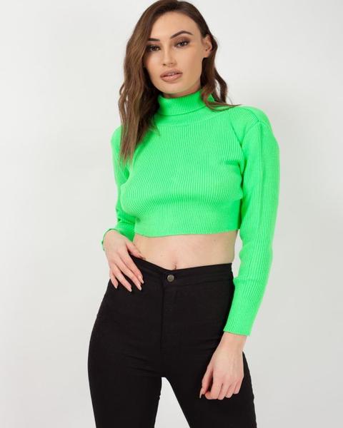Karla Long Sleeved Crop Jumper In Neon Green