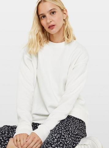 Womens White Long Sleeve Crew Neck Sweatshirt, White