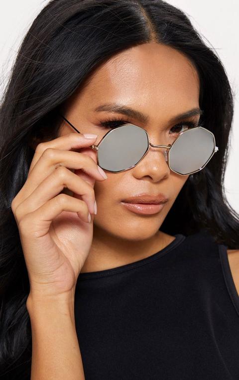 Silver Hexagon Frame Sunglasses