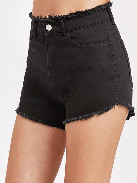 Black Raw Hem Denim Shorts