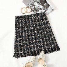 Falda Tweed Bajo Con Fleco