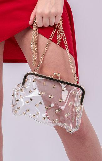 Clear Stud Detail Gold Chain Shoulder Bag - Mendes