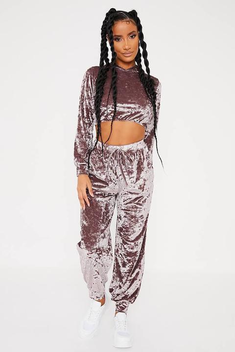 Mauve Crushed Velvet Oversized Joggers